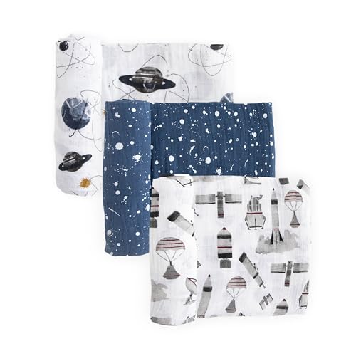 Image of Little Unicorn Cotton Muslin Swaddle Blankets (set Of 3) - Ground Control, Blue, Brown, Black