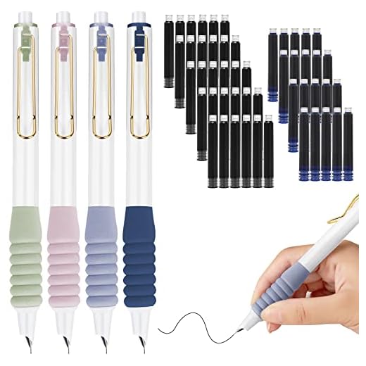 AUAUY 4 PCS Pluma EstilográFica RetráCtil, 0,38 mm BolíGrafo de Escritura de Tinta Pluma Estilografica con 50 Bolsas de Tinta, Agarre Suave Antideslizante, Prensa Pluma para Escritura Suave, Pintura
