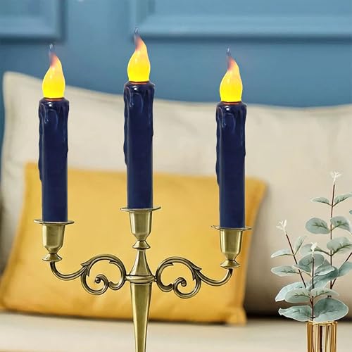 Image of Real Wax LED Flameless Navy Short Taper Candles with Remote, 6.7 Inches Candlesticks, Dripless Battery Operated Flame Rustic Primitive Flameless Lights Decor, Pack of 4