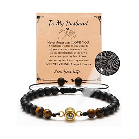 QWNHONEY Gift for Husband Bracelet I Love You 100 Languages Tiger Eyes Gift for Men Chritmas Birthday Valentine's Day Father's Day Graduation Anniversary Beads Jewelry Gifts for Him Cover