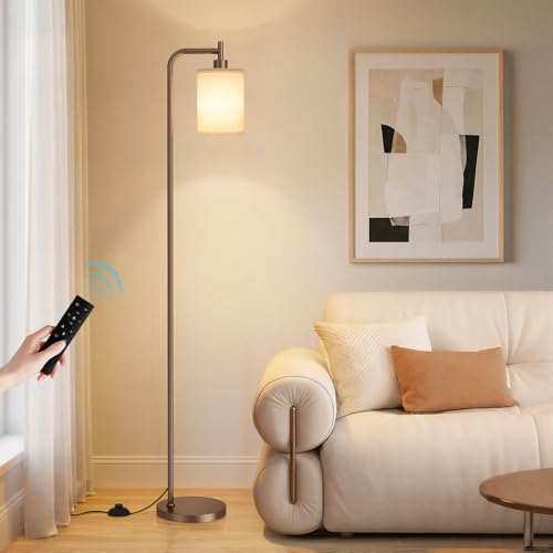 Image of Ziisee 64 inch Floor Lamp for Living Room with Remote Control, Deep Beige Shade with Brown Pole, Dimmable Tall Lamps for Bedroom Office Corner, 9W LED Bulb Included