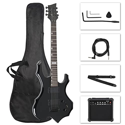 Ktaxon 36-Inch Electric Guitar Flame Design Electric Guitar Kit Beginner Guitar With 20 Watt Amp, Tremolo Bar, Portable Bag, Adjustable Strap, Amp Wire And Wrench Tool(Black) #TOP10