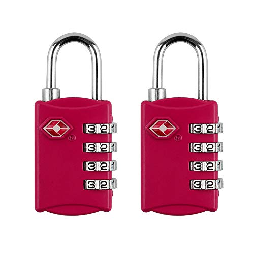 Image of DKY 2 Pack TSA Luggage Locks - Approved Travel Lock for Suitcases & Baggage Combination Lock - 4 Digit Padlock for School Gym Sports Locker Fence Toolbox Case Hasp Storage - Red