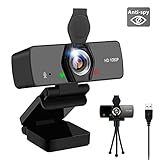 Adhope Webcam Full HD 1080p / 30fps avec Microphone et Trépied, Caméra Web USB 2.0 Plug & Play, Caméra Web pour PC, Windows, Mac et Android, 110° Angle de Vision pour Appel Vidéo, Études, Conférences
