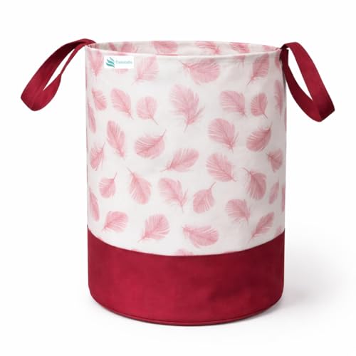Image of UNICRAFT Leaf Design Laundry Bag 45L | Foldable Fabric Laundry Basket with Handles | Printed Storage Organizer for Clothes, Toys & Home Use (Maroon, Pack of 1)