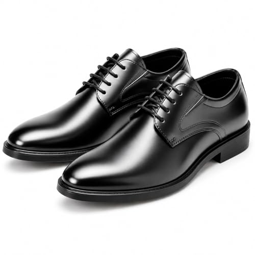 Image of Mens Black Dress Shoes Lace Up Formal Oxford Shoes Derby for Men | Classic black lace-up dress shoes with flexible comfort for business, wedding, tuxedo and formal events.