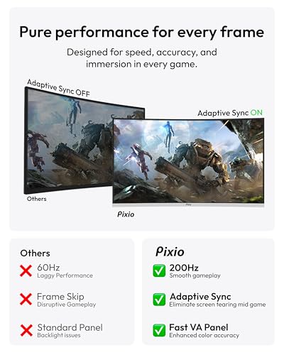 Image of Pixio PXC248 Wave White 24 inch 200Hz Refresh Rate FHD 1080p Resolution 1500R Curve Fast VA Panel 1ms GTG Response Time Adaptive Sync HDR Curved Gaming Monitor