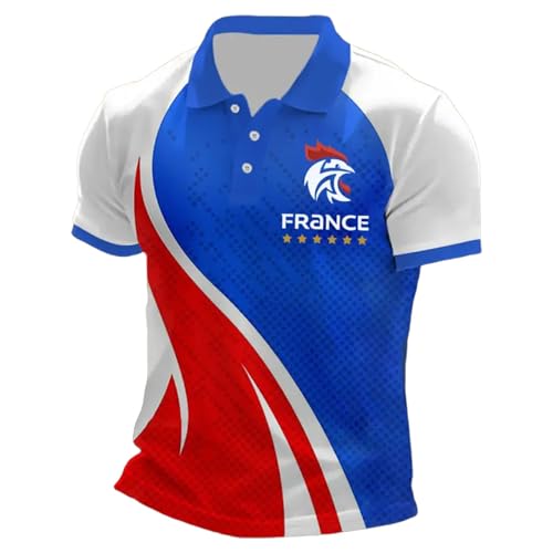 Foweknow Polo Camisetas para hombre de manga corta con bandera de Francia, camiseta deportiva para hombre, polo deportivo de verano, transpirable, de secado rápido, con botones, cómoda e informal, 02