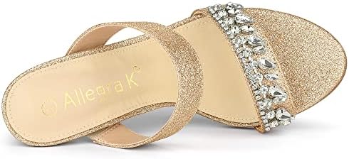 Allegra K Women's Glitter Rhinestone Stiletto Heels Gold Sandals 6 M US | Image 4