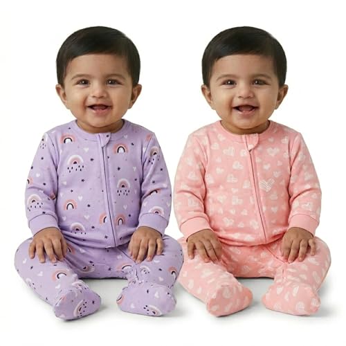 Image of The Mom Store Baby Zipper Romper for Boys and Girls Combos | Cotton | Soft and Comfortable Infant Bodysuit | Trendy Stylish Sleepsuit Nightsuit for Newborn Baby | Printed | Unisex Sleep Wear