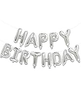 PatiCool Silver Happy Birthday Balloons Banner, 16 inch Mylar Letters Birthday Sign, Inflatable L...