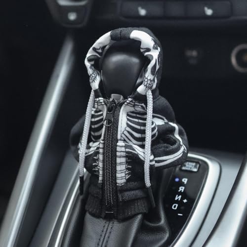 Image of OFBAND Car Gear Shift Cover for Skull Motif,Cool Car Gear Shift Knob Cover with Mini Zip Protects Shifts Knob Car Decor,Funny Gears Shifts Hoodie Car Accessories (Skeleton)