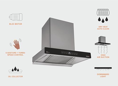 Image of Sujata Zircon Chimney for Kitchen 75cm |Suction Power 1750 m /hr| Kitchen Chimney for Home, Built-In Oil Collector, Auto Clean Feature, Warranty 15 Years BLDC Motor & 5 Years Whole Product (Grey-75cm)