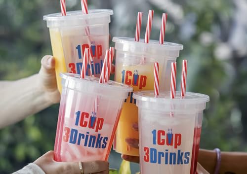 WESCUP 3-Compartment Cup (1Cup 3Drinks) with 3 Straws 24oz BPA-Free Dishwasher Safe Stackable Pack of 4