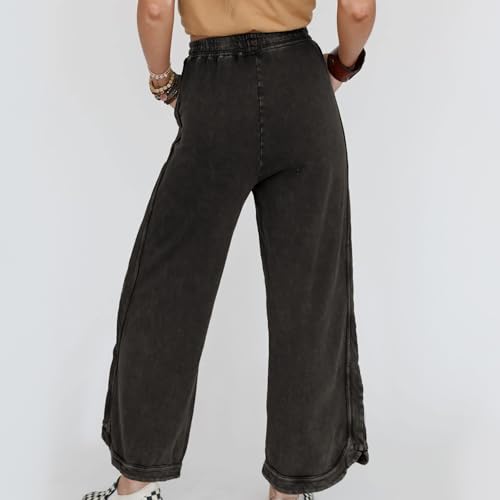 Ainangua Women's Casual Wide Leg Pants High Waist Acid Wash Baggy Palazzo Pants Athletic Lounge Trousers with Pockets4