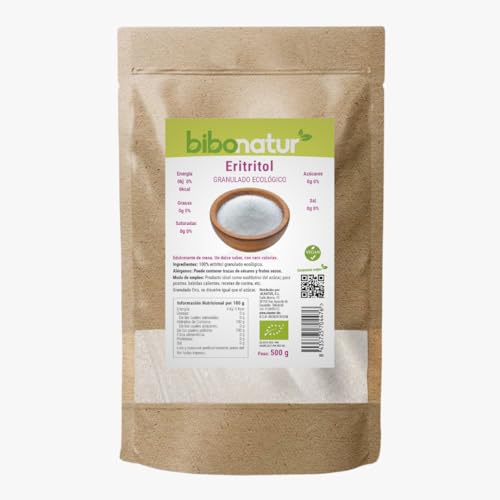 Bibonatur Eritritol ECO 500gr – Edulcorante Sustituto Natural del Azúcar - Índice Glucémico 0 – Índice Calórico 0 - Producción ecológica