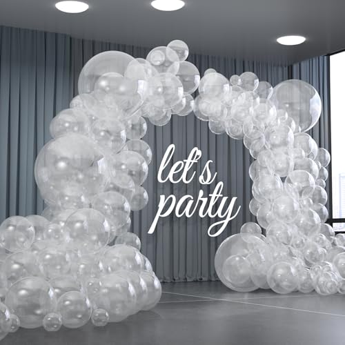 Image of 150pcs Clear Balloons Garland Arch Kit, Different Sizes (18 /12 /10 /5 Inch) Transparent Latex Balloon Set for Baby Shower, Wedding, Birthday, Engagement Party Decorations
