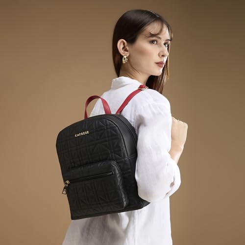 Image of Caprese Aimee Medium Quilted Faux Leather Fashion Backpack for Women | Stylish & Functional Daypack with Adjustable Straps & Detachable Charm| Front Pocket | Perfect for College, Travel & Daily Use