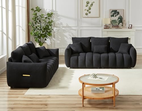 Image of Antetek Teddy Fabric Sofa Set for Living Room, 2 Pieces Modern Deep Seat Oversized 3-Seater Cloud Boucle Couch for Bedroom, Office, Apartment, Furniture Set, 78-inch, Black (2 Pieces)