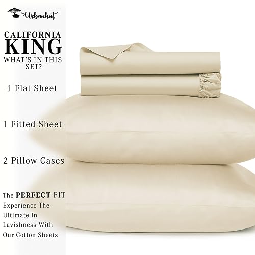 URBANHUT 800 Thread Count California King Sheets Egyptian Cotton, 4 Pc Bed Sheet Sets for Cal King Bed,Sateen Finish Luxury Hotel Sheets Fits 16" Deep Pocket - Ivory