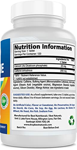 Best Naturals 3 Pack Caffeine Pills 200Mg Tablets - Non Habit - Proven No Crash Or Jitters - Total 360 Tablets #TOP1