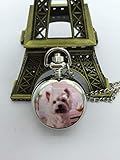Producto de alta calidad. Reloj de bolsillo vintage con diseño de perro esmaltado, chapado en plata, collar, hecho a mano, reloj de bolsillo, joyería para mujeres, hombres y niños regalos