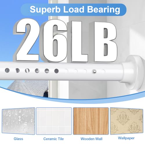Image of Long Tension Curtain Rod 40-148inch White Shower Curtain Rods no Drilling Adjustable Tension Rod for Windows,Shower,Patio,Doorway,Heavy Duty Spring Rods Diameter 1.26inch