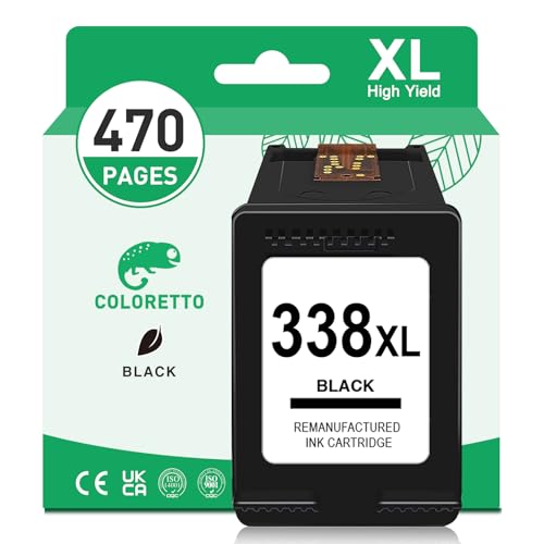 Image of COLORETTO 338 Black Ink Cartridge for HP 338 XL Black for Photosmart 2575 2610 2710 2713 8150 Deskjet 460c 5740 6540 6840 6623 6830 Officejet 6200 6205 6210 4212 338XL Printer ink Replacement