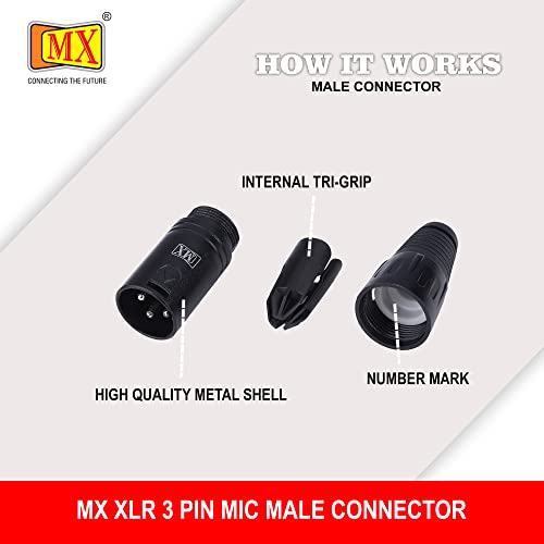 Image of MX 3 Pin XLR connector Microphone Connector pin Pure Copper Nickel Plated Pins1 for High Conductivity microphone cable connector PERENT (3 PIN BLACK COATED, Pack of 10, Male Connector)