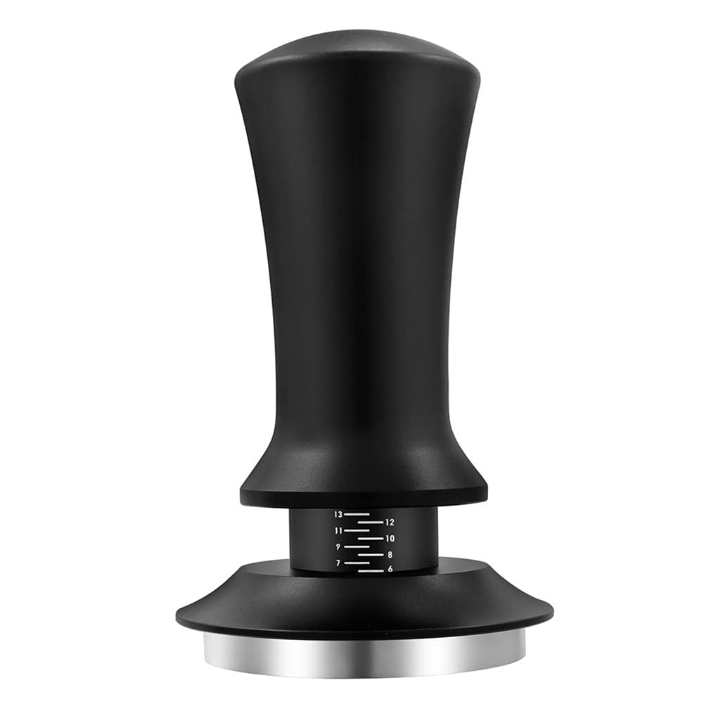 CTRLZS Coffee Tamper Adjustable Depth with Scale 30Lb Espresso Springs Calibrated Tamping Stainless Steel Flat Base Black 58Mm