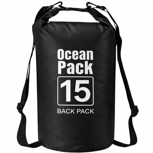 Image of Waterproof Ocean Dry Bag, Roll Top Floating Waterproof Sack for Beach, Swimming, Kayaking, Boating, Fishing, Camping, Hiking & Water Sports (15 Liter)
