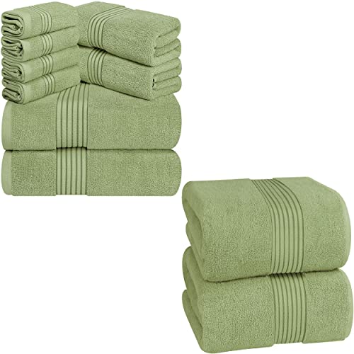 Utopia Towels Lavish Bath Bundle - 1 600 Gsm Towel Set Sage Green (2 Bath Towels, 2 Hand Towels, 4 Washcloths) With 1 Jumbo Bath Sheet - 600 Gsm 2 Pack (35 X 70 Inches, Sage Green) #TOP25