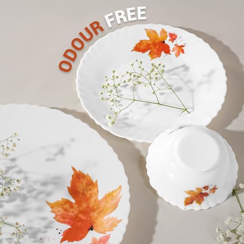 Image of Treo by Milton Opalware Aurelia Mapelle Dinner Set of 13 | Serving for 4 | Microwave & Dishwasher Safe | Bone-Ash Free | Tempered Toughness | Plates & Bowls | Crockery Set for Dining & Gifting