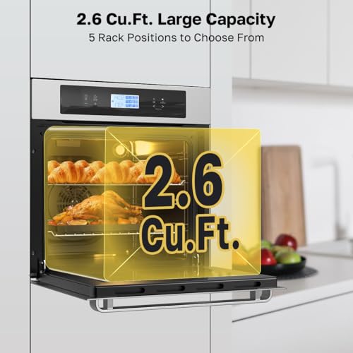 Image of ThermoMate 24 Inch Electric Wall Oven, ETL Certified, 2.6 Cu.Ft. Convection Ovens with 12 Functions, 3D Heating, 3100W, Sensor Touch Control, Safety Lock, Stainless Steel