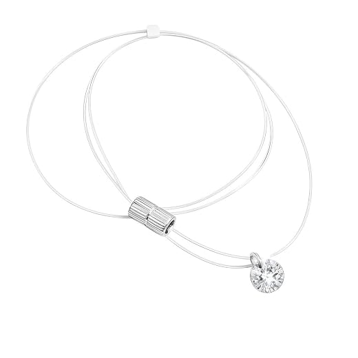 Colar Fio de Nylon 45cm com Pingente Ponto de Luz em Zircônia com Fecho Rosqueável Folheado a Prata Acessório Feminino Meninas Mulheres Infantil e Adulto Semijoia Elegante Chocker
