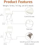 Amazon Basics Tabouret pliant avec repose-pieds, 300lb Capacité, 24" Hauteur, Blanc, Ensemble de 2