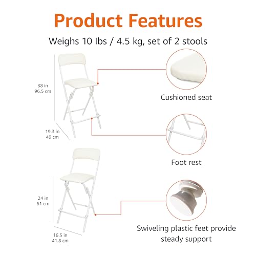 Amazon Basics Folding Stool with footrest, 300lb Capacity, 24" Height, White, Set of 2 by Amazon Basics - Image 2