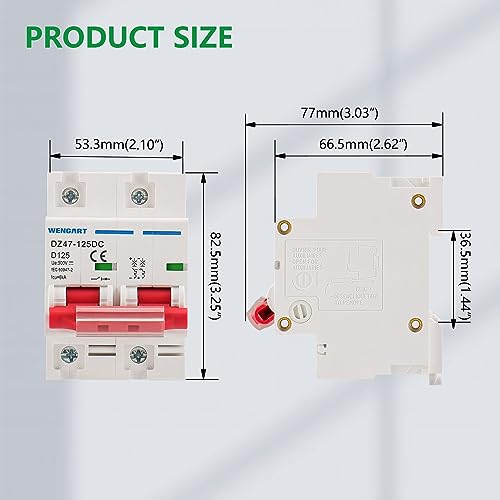 Wengart Miniature Circuit Breaker DZ47-125, 2P 500V 125A, Solar PV System Isolator, DC Disconnect Switch, DIN Rail Mount - Image 3