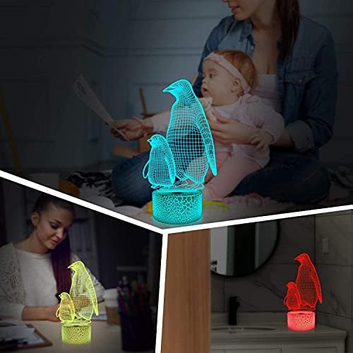 CooPark Penguin 3D Lamp for Kids, 16 Colors Changing Illusion Animal Night Light with Remote Control Dim Function 4 Flashing Mode, Child Bedroom Decor Personalized Birthday Gifts for Boy Girl