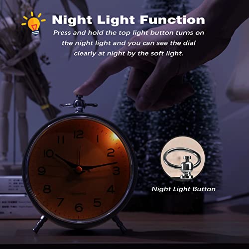 Ayrely® Analog Metal Retro Alarm Clock With Light,Snooze Silent No Ticking Desk Clock Battery Operated For Kids,Bedroom,Living Room,Table Clocks For Living Room Decor(Black) #TOP2