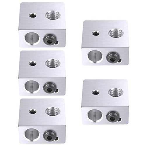 Excelfu 5Pcs 30Mm Length Extruder 1.75Mm Teflon Throat Tube And 5Pcs 0.4Mm Brass Extruder Nozzle And 5Pcs Heater Blocks Hotend For Mk8 Makerbot Anet A8 3D Printer (Bonus: 2Pcs Hex Key Wrenches) #TOP3