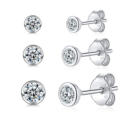 Damen Ohrstecker Silber 925-3 Paar Klein Sterling Ohrringe Set mit Zirkonia...