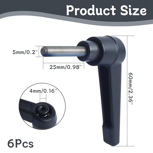 Image of Clamping Lever Handles with Quick Release Push Button Locking, 304 Stainless Steel M5 x 25mm Stud - Black (6 Pack)