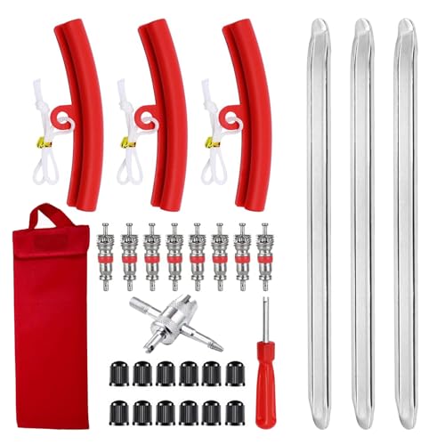 Dulamet Lot de 29 Démonte-pneus, 30 cm Démonte Pneu Voiture, Kit d'outils de Démontage de Pneus avec 3 Protections de Jantes, pour Pneus de Moto, Vélo, Voiture, Scooter électrique