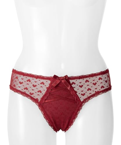 [エメフィール] ハートチュール レースアップ ハーフバックショーツ レディース パンツ 下着 (単品) チーキー 浅履き ローライズ 透け感 リボン セクシー 可愛い - 画像5