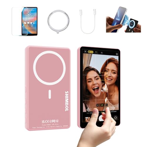 Image of Shimbol CP5 Ultra Pink 5 inch FHD Touch Screen Wireless Vlog Selfie Phone Monitor | Reverse Control for iPhone17 /16 /15 /14 /13 /Pro /Pro Max /Plus | Magnetic Snap-On, Built-in Speaker, Compatible with Android