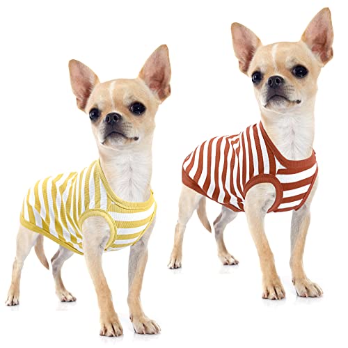 Ctilfelix Dog Shirt Striped Dog Clothes Stretchy Vests Soft Cotton For Small Medium Large Dogs Boy Girl Puppy Clothes Lightweight Cat Outfit Kitten Tank Top Apparel T-Shirts Pack-2 Yellow & Rust Xs #TOP6