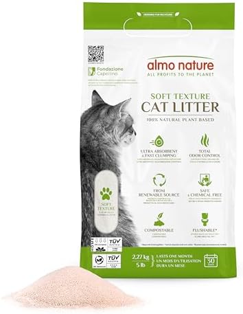 Almo Nature Arena Gatos Aglomerante Cat Litter 5 LB (2,27 kg). Tierra para Gatos Absorbente Antiolor. Arena Suave de Fibra Vegetal.