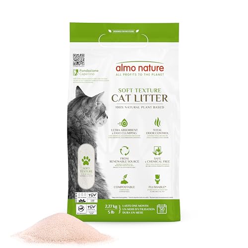 Almo Nature Arena Gatos Aglomerante Cat Litter 5 LB (2,27 kg). Tierra para Gatos Absorbente Antiolor. Arena Biodegradable Suave de Fibra Vegetal Ecológica.