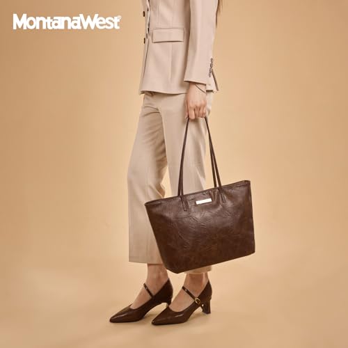 Image of Montana West Medium Tote Bags for Women Shoulder Handbag with Zipper Lightweight Everyday Purse for Work, Travel, or Shopping